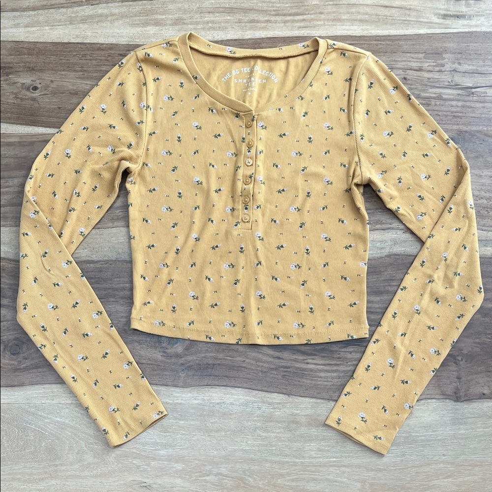 Aeropostale Yellow Floral Long Sleeve Tee